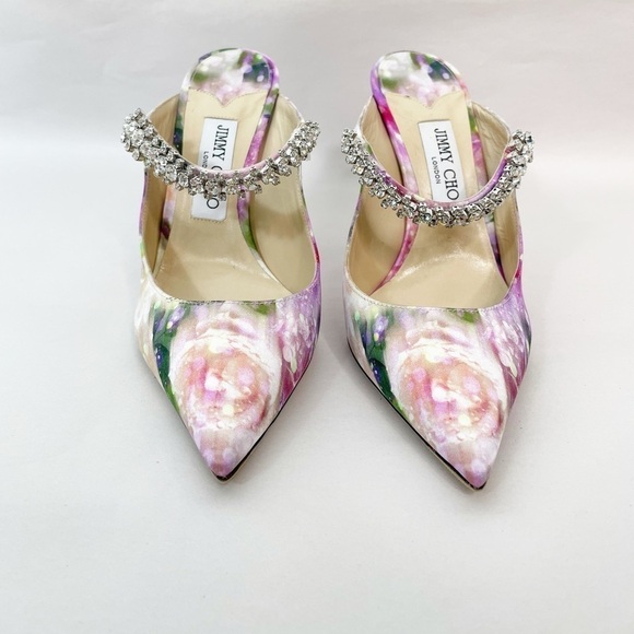 Jimmy Choo Satin Floral Bing Crystal Heels - Picture 4 of 9